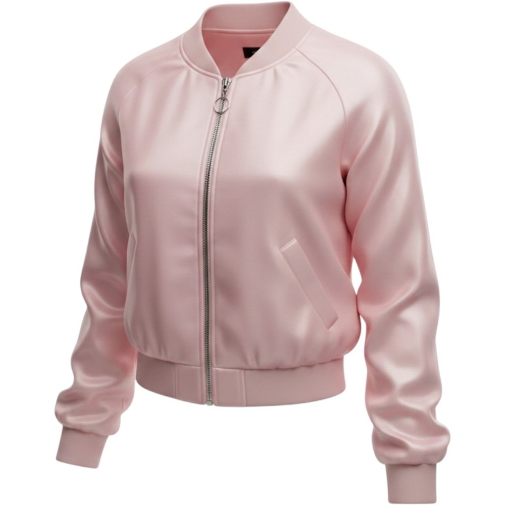 Forever 21 Womens Bomber Jacket Satin Zip O-Ring Medium Pink Lightweight